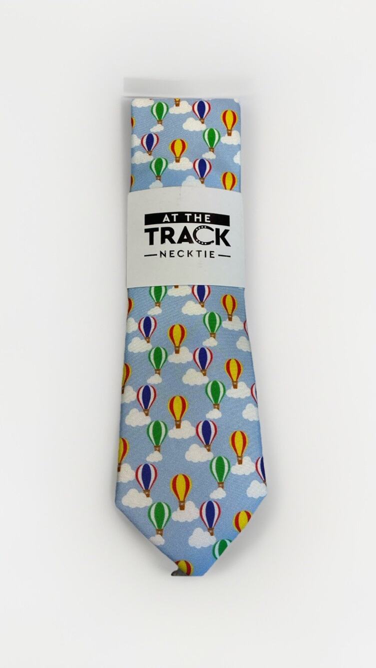 Hot Air Balloon Men's Tie Barrel Down South Blue Novelty 100% Silk